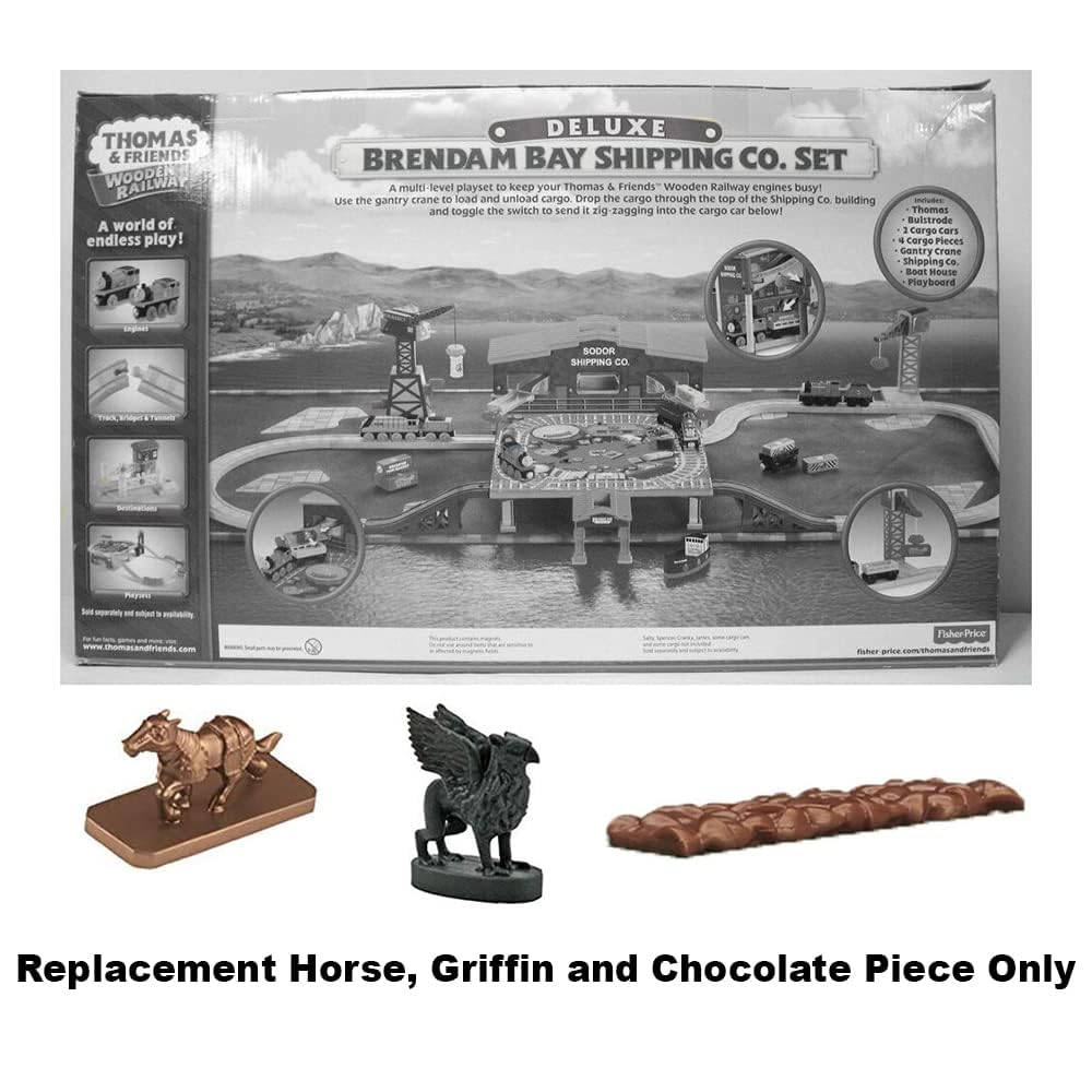 Mattel Ersatzteile für Thomas Holzeisenbahn Brendam Bay Shipping Deluxe Set - Y4496 ~ Ersatzpferd, Griffin Figuren und Pretend Schokoladenstück