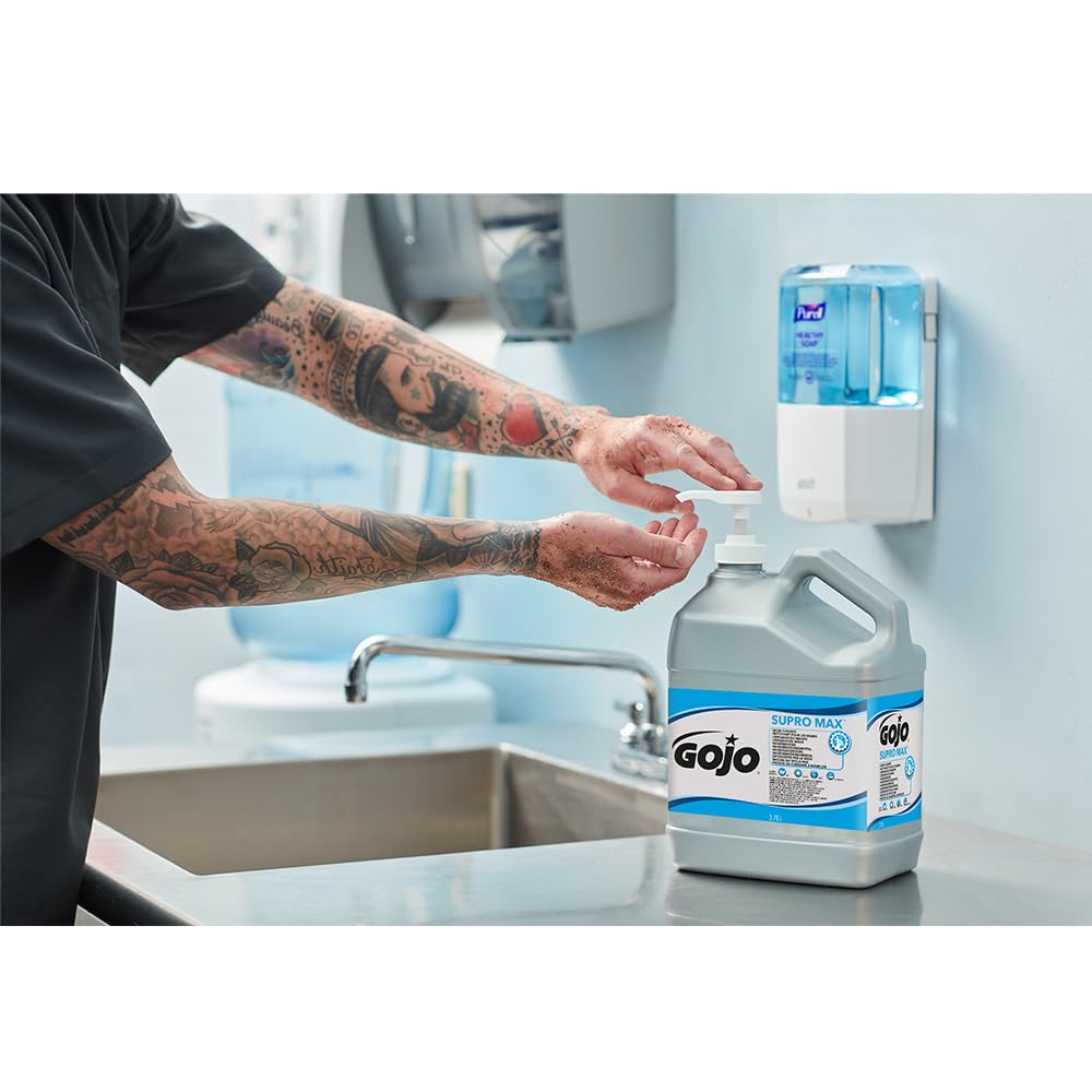 GOJO SUPRO MAX Nettoyant pour les mains résistant 3,8 l Efficace sur l'huile, la graisse, la peinture et les adhésifs Mélange unique de nettoyants et revitalisants pour la peau Avec brosses douces