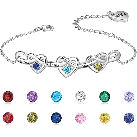 Fortheday Personalized Birthstone Bracelets for Women Infinity Love Heart Charm Name Bracelet with 1-8 Birthstones Jewelry Mothers Day Christmas Birthday Gifts for Mom Wife Grandma