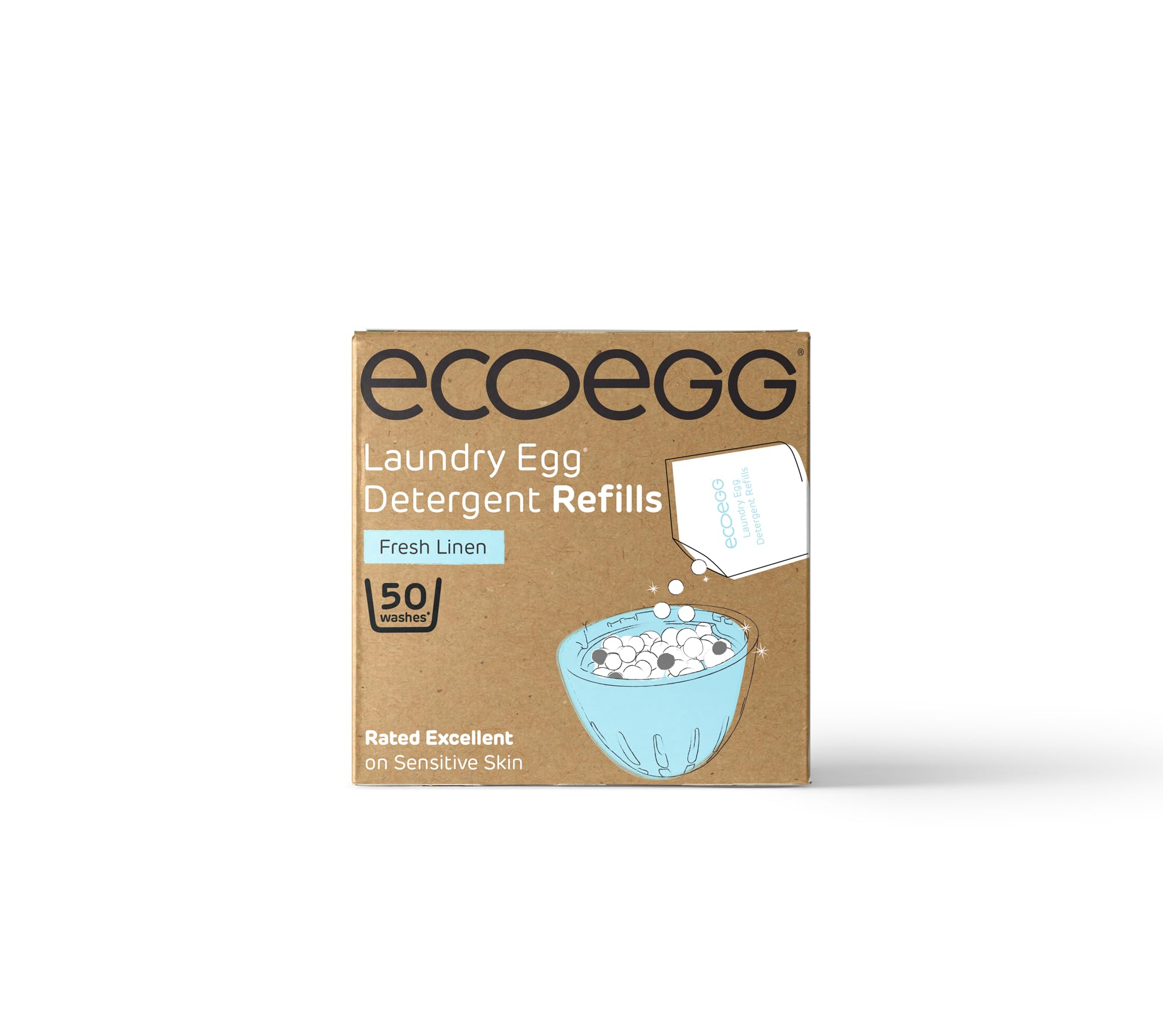 ecoegg Laundry Egg Refills Detergent and Fabric Softener Replacement Non bio, no chlorine bleaches, phosphates, parabens, SLS/SLES or palm oil Sensitive Skin 50 Washes Fresh Linen
