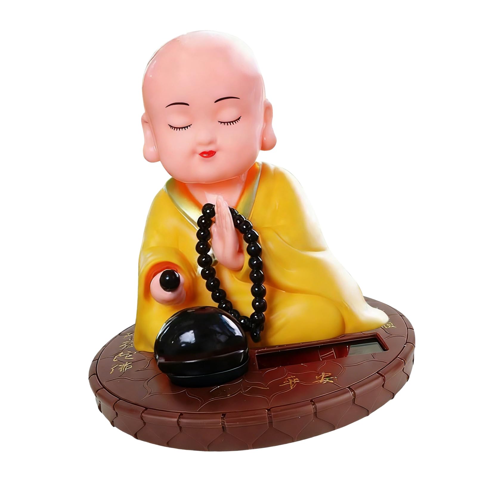 Kelisdi Yellow Solar Buddhist Monk Dashboard Ornament Ceramic Crafted Car Accessory Dashboard Ornament For Home Wealth Health Solar Power Nodding Monk Car Ceramic For Luck Blessings