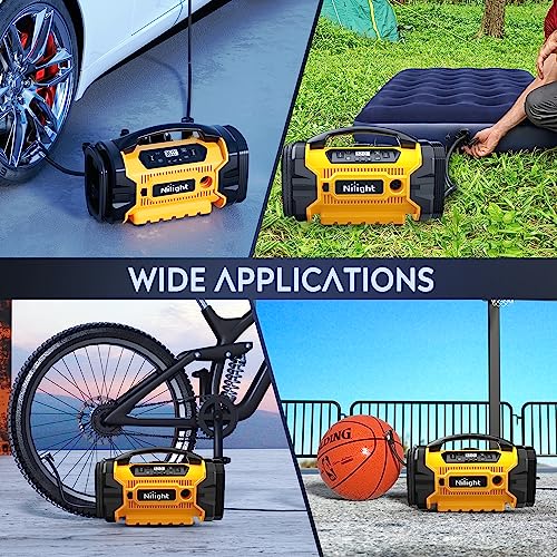 Image of Nilight Portable Air Compressor Tire Inflator AC /DC Dual Power Sources Tire Pump 160PSI Dual Motors Fast Inflate Auto Shutoff Air Pump for Cars&Inflatables Inflation /Deflation,2 Yrs Warranty,12 Volts
