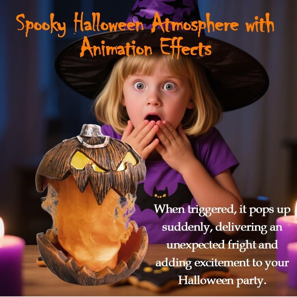 Animierter sprechender Kürbis für Halloween-Dekoration, gruseliger beleuchteter Kürbis mit Aufsteigmechanismus, Lifting Scary Mouth, lustige Halloween-Requisite