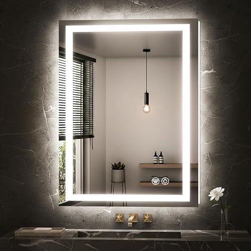 Miniatura 9 de Espejo de tocador LED de 30 x 36 pulgadas para baño, espejo LED frontal y retroiluminado para baño con 3 luces de color, espejo de tocador de pared