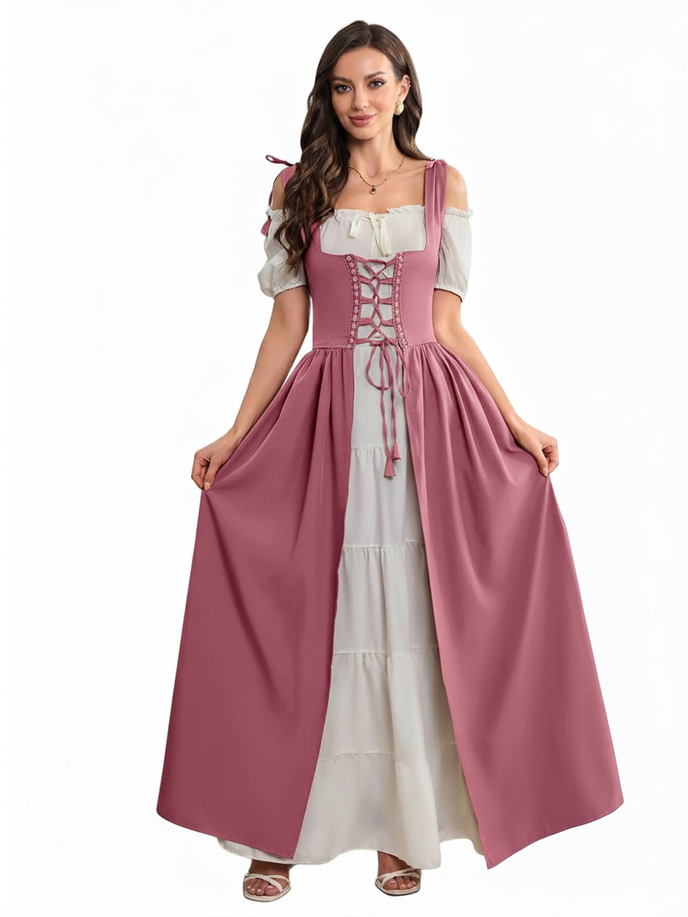 Aibaowedding Renaissance Kleid Damen Mittelalter Kleid Mittelalter Kostüme Damen(rosa,2xl/3xl)