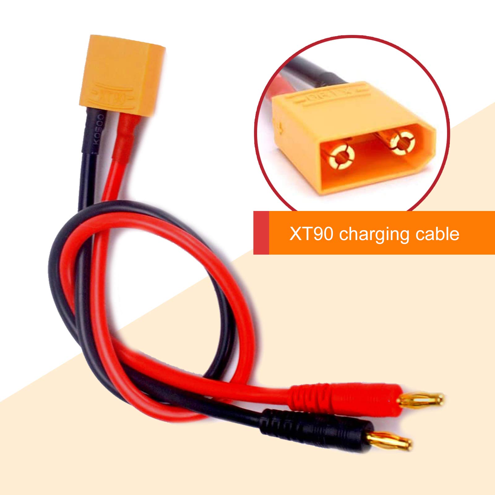 HIRCQOO Lot de 3 fiches banane RC 4 mm mâle vers femelle XT90 Câble de charge pour hélicoptère RC Quadcopter Batteries LiPo 12 AWG 30 cm