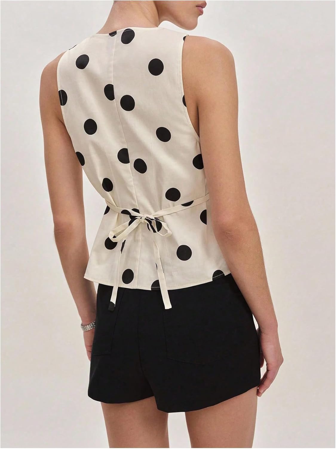 SweatyRocks Women's Polka Dots Tank Tops V Neck Sleeveless Tie Back Blouses - Image 3