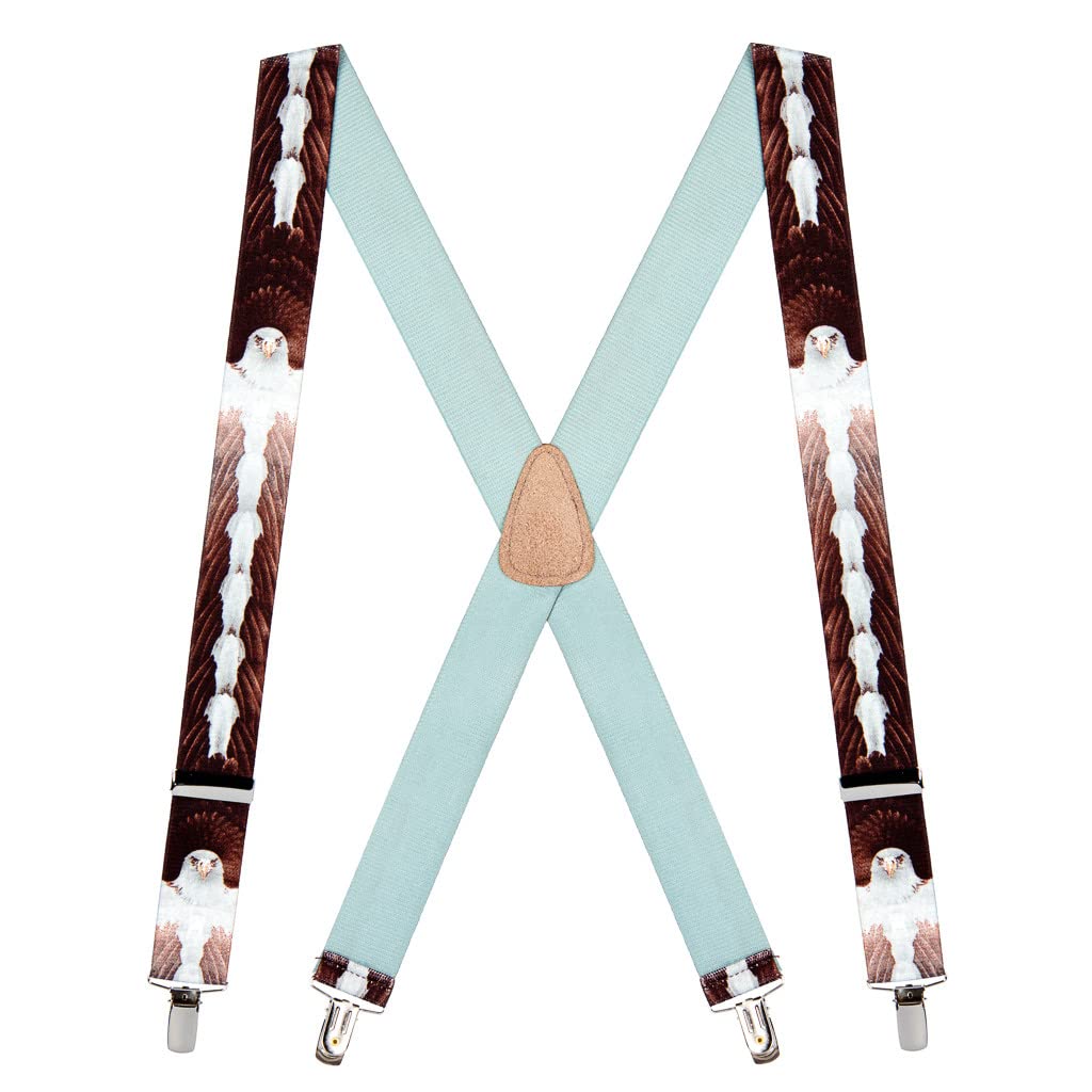 Suspender Store Novelty Eagle Design Suspenders - 1.5-Inch Wide Elastic - X-Back - Clip - 54