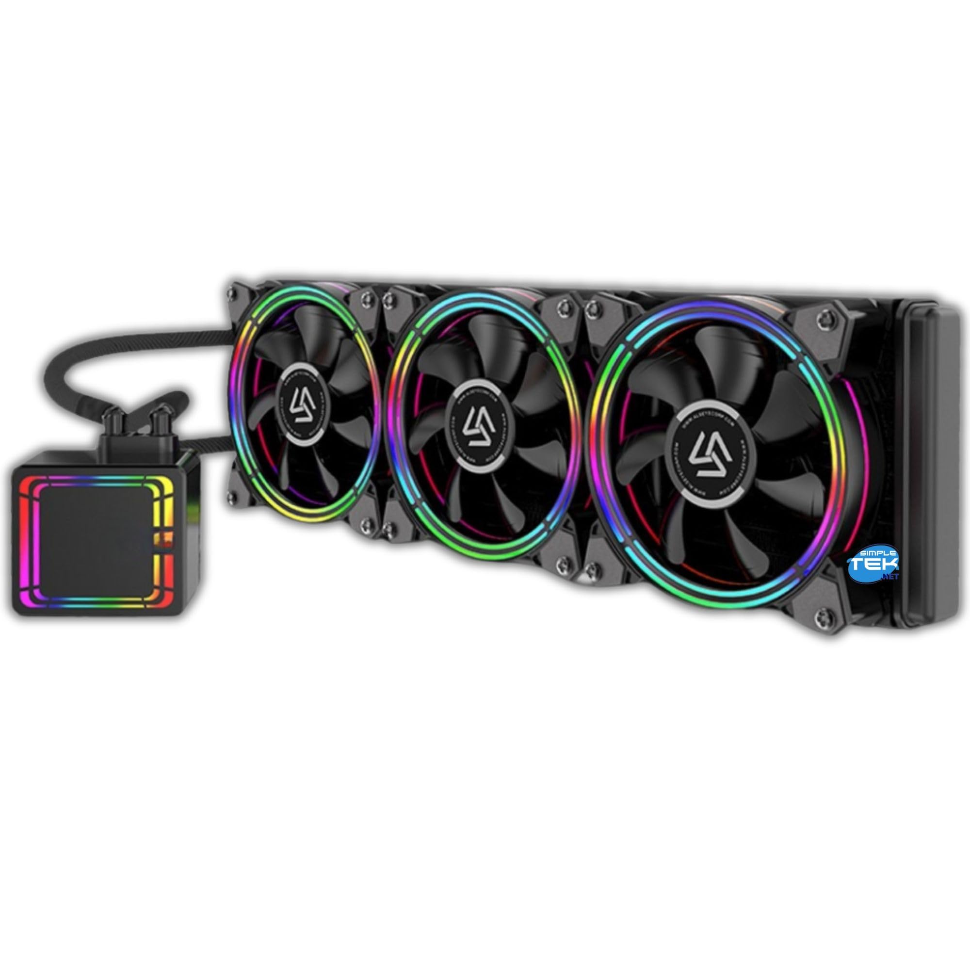 SIMPLETEK - Radiateur à liquide CPU tout-en-un 360 mm RGB | 3 ventilateurs | LGA 115X, 1150, 1151, 1155, 1156, 1200, 1366, 1700, 1851, 2011, 2066