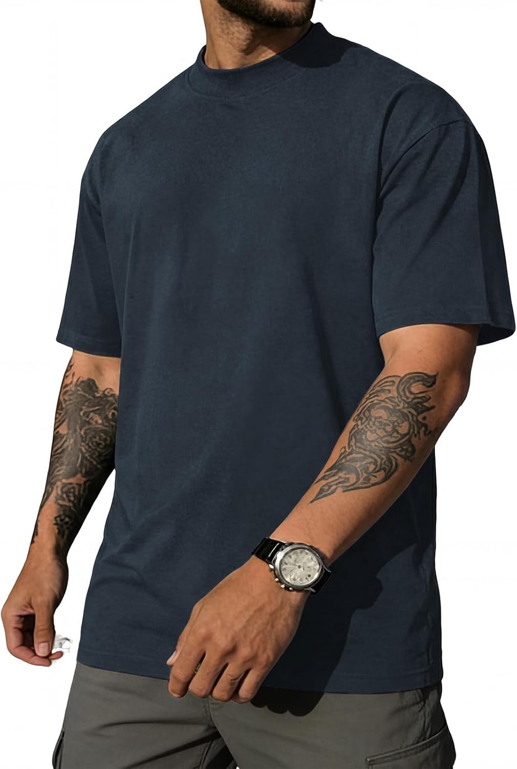 Men's Fashion Oversized T-Shirts Short Sleeve Basic Cotton Crew Neck Loose Fit Athletic Tees Tops