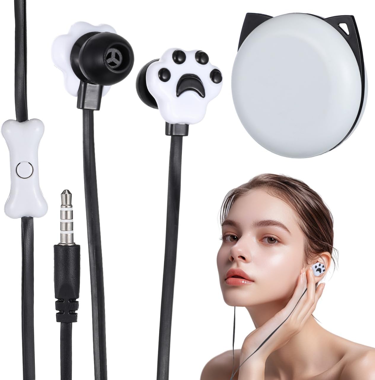 Creative Kitten Claw Ear Headphones with Cartoon Storage Box for Boy Girl Comfortable Wired Earphones for Birthday Black