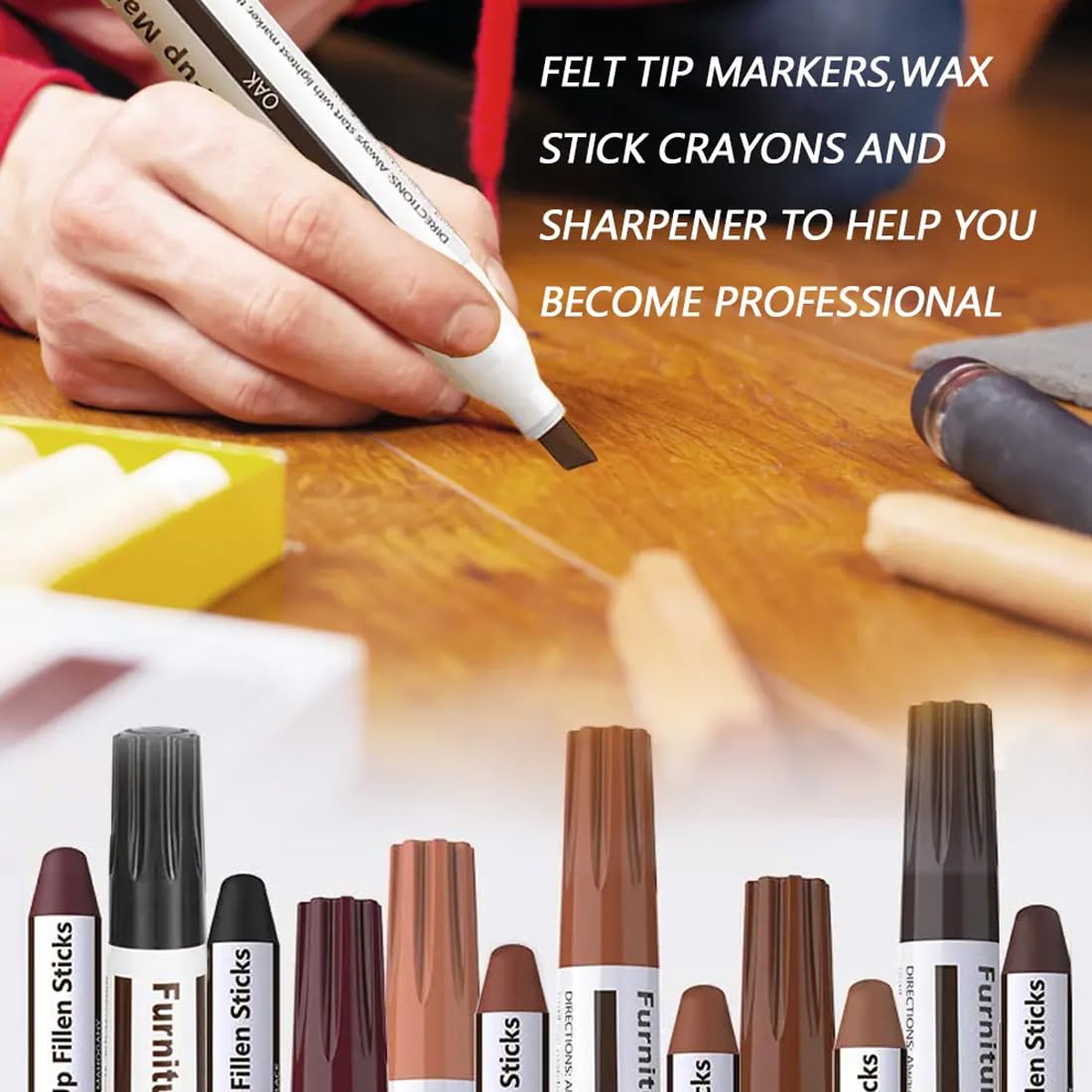 10 Pezzi Penna Correzione Mobili, Riparazione Legno, Parquet, Laminato, Pavimento, Piano Lavoro, Ritocco, Parquet Graffi, Mobili, Wood Repair