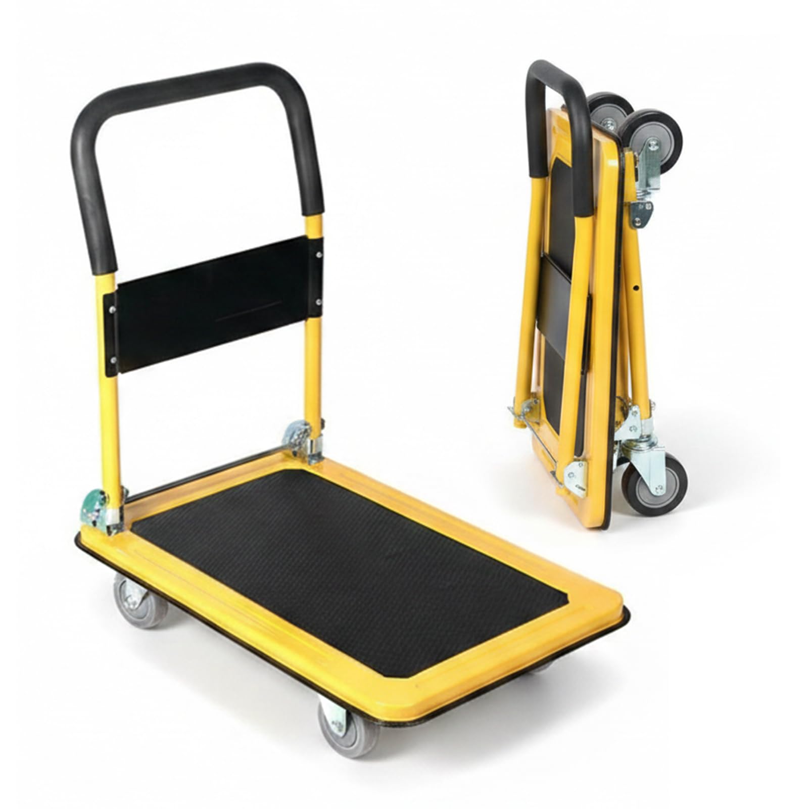 Transportwagen Klappbar, Tragkraft 300 kg, Plattformwagen 90x60cm für Umzug | Schwerlast, Stabiler Rollwagen aus Stahl mit Anti-Rutsch-Beschichtung & 12cm Rollen, Schiebewagen, Lager & Garten