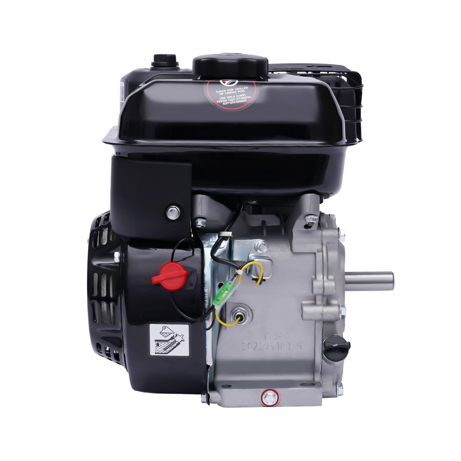 Motore A Benzina 4 Tempi 7.5 CV OHV - Motore Industriale Raffreddato Ad Aria, Albero Orizzontale Da 20mm, Con Allarme Olio - 2