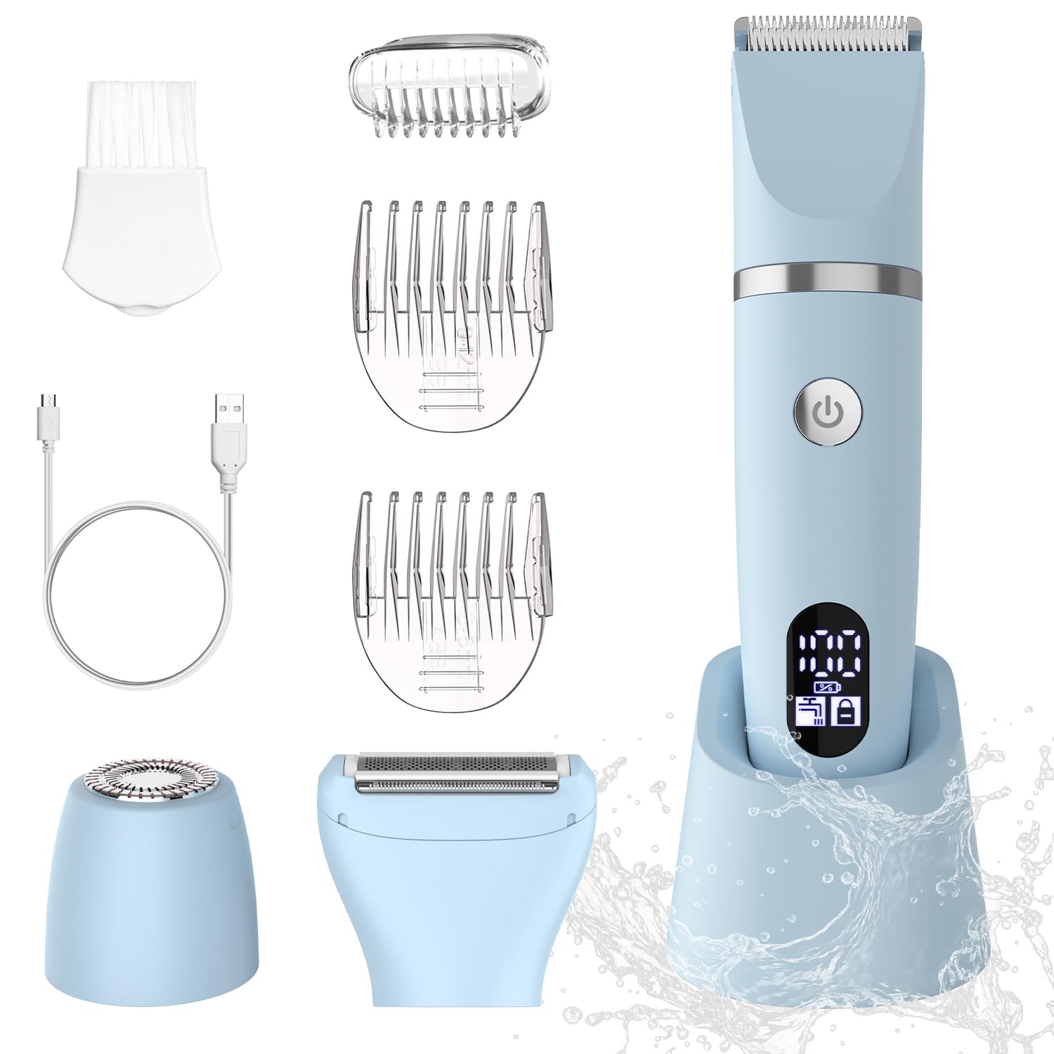 Scttomon Damenrasierer für Gesicht, Achseln, Beine, Arme & Bikinizone Rasierer Elektrorasierer Körpertrimmer Intimrasierer Bikini-Trimmer für Frauen Wasserdicht Nass/Trocken LCD-Display 3-in-1 Orange