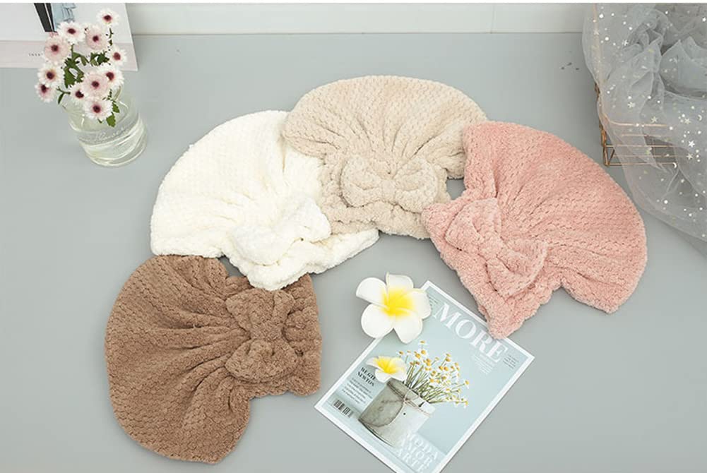 Bonnet De Séchage Cheveux Microfibre AHDMR - Serviette Absorbante Avec Noeud Mignon Rose