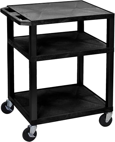 Offex Carrito de presentación eléctrico multiusos de 34 pulgadas de alto con 3 estantes, color negro, ideal para proyectores de video, TV, laptop,
