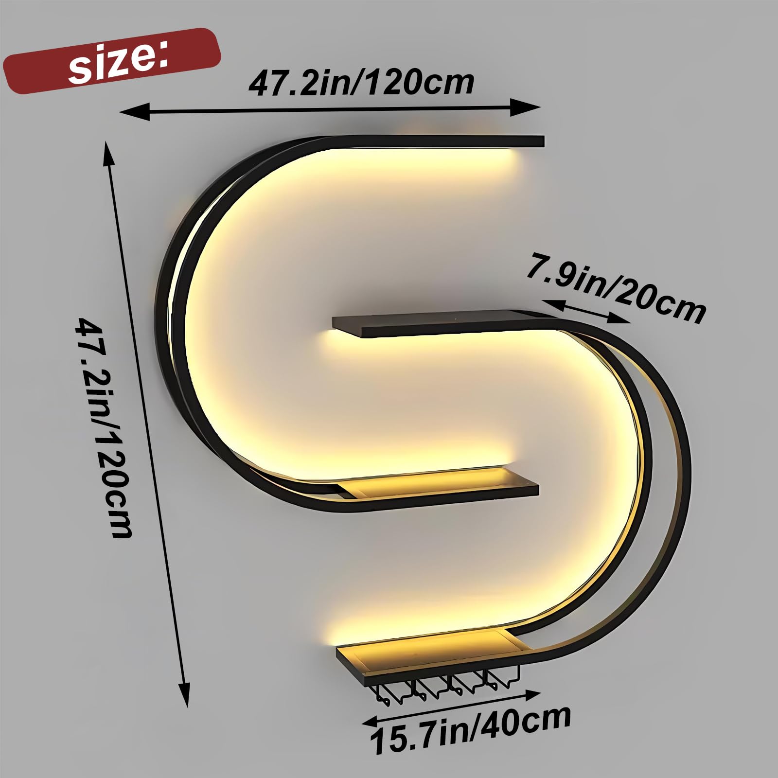 120cm Portabottiglie da Parete, 4 livelli multifunzione Espositore Portabottiglie, Porta bottiglie di vino da parete con supporto in vetro nero per Bar, Sala da Pranzo, Cucina (nero, 120cm)