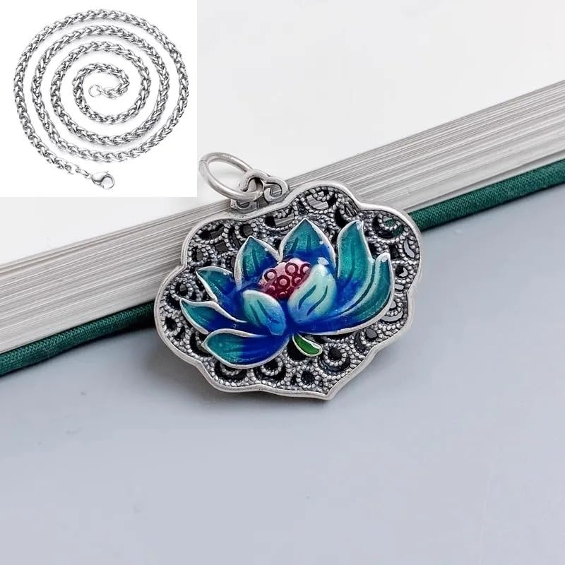 Image of 925 Sterling Silver Lotus Necklace For Women - 14K Gold Filled Lotus Flower Original Pendant Necklaces Lotus Leaf Necklace, Lotus Flower Pendant Necklace, Lotus Flower Necklace