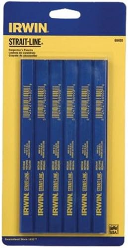 IRWIN - Lápiz de carpintero STRAIT-LINE 66400, mina mediana, juego de 6 unidades (66400)