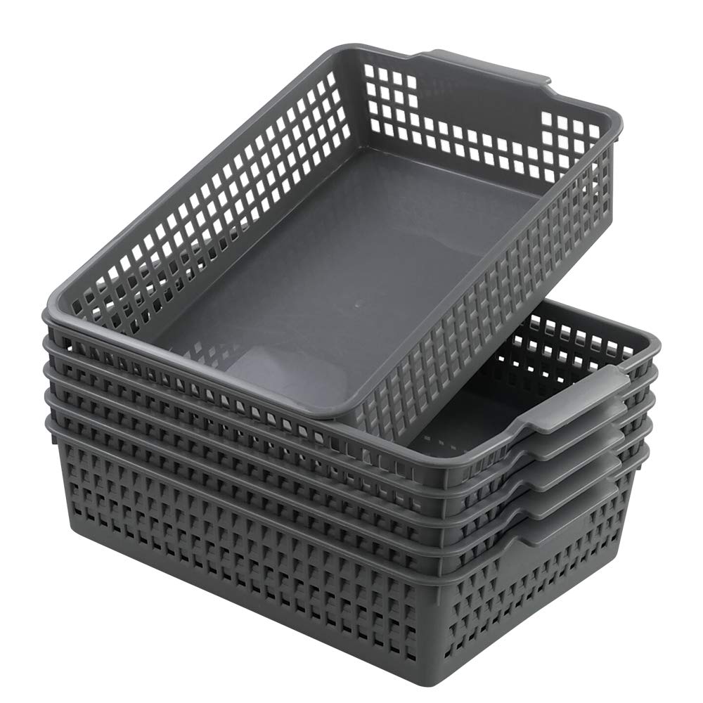 Rectangle Plastic Storage Baskets, Plastic Paper Baskets, 6-Pack