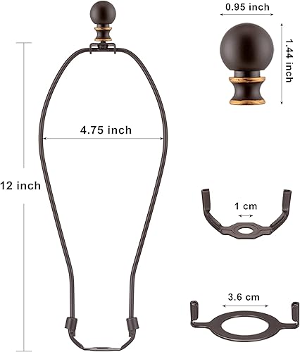 Miniatura 3 de Arpa de pantalla de lámpara de bronce con remates de lámpara, 12 pulgadas, 2 juegos de arpa de lámpara con sillín estándar de 38, base de luz E26