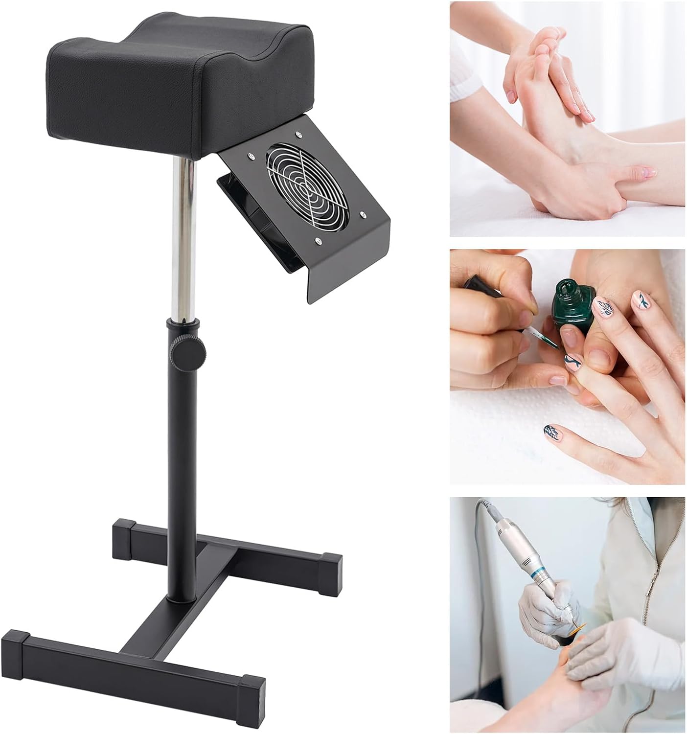 Pedicure Foot Rest with Vacuum Cleaner, Pedicure Tools for Feet, Adjustable Height Pedicure Stand Nail Chairs for Home Spa Beauty Salon Tattoo (Black)