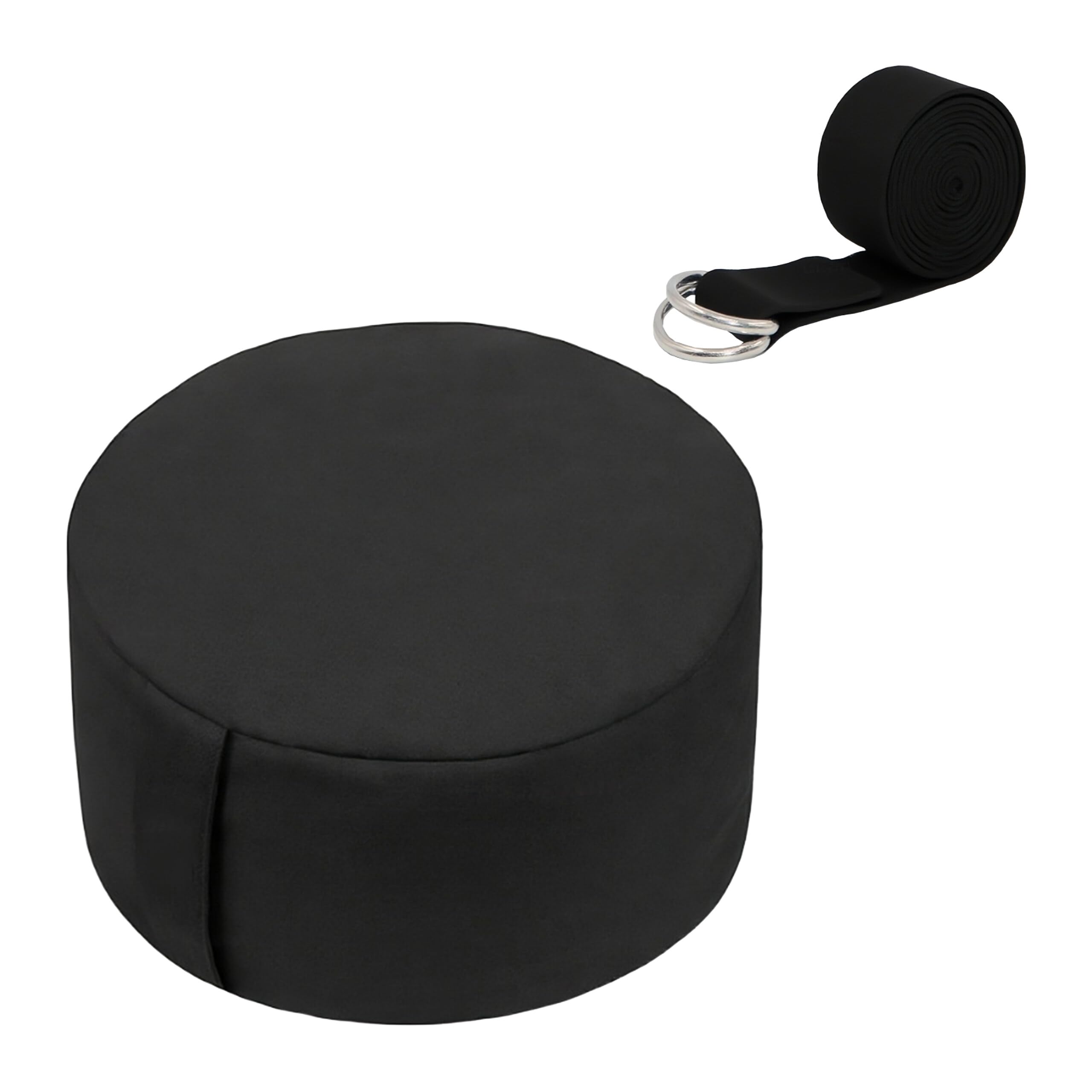 Set de cojines de meditación Relaxdays en algodón negro con funda lavable y cinturón