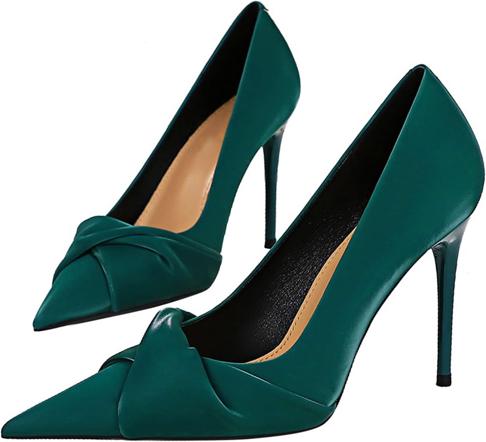 Women's Pointed Toe Platform Stiletto High Heels Pleated Bow Office Party Prom Dress Pumps Shoes Slip On