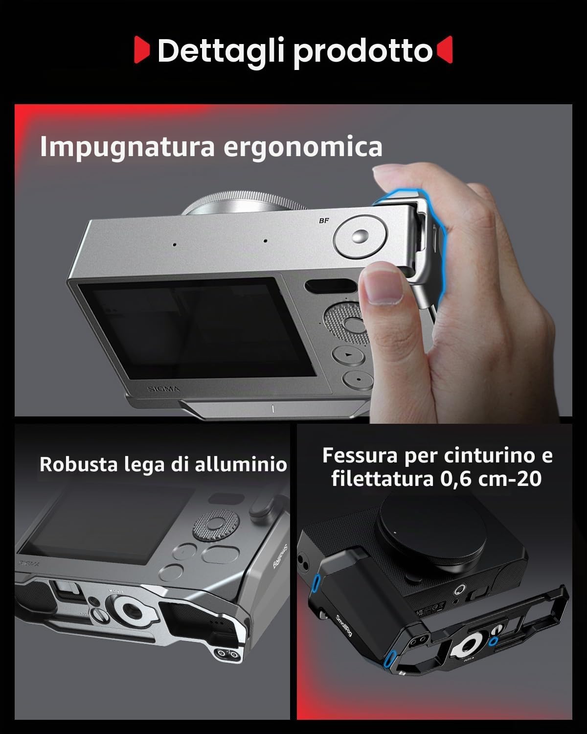 SMALLRIG Staffa L Sigma BF Argento Manico QR-5390