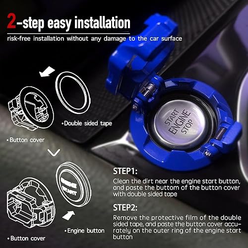 Miniatura 50 de Tybasthe - Cubierta para botón de arranque, protector de metal para el botón de arranque del motor de automóvil, calcomanías adhesivas para llave