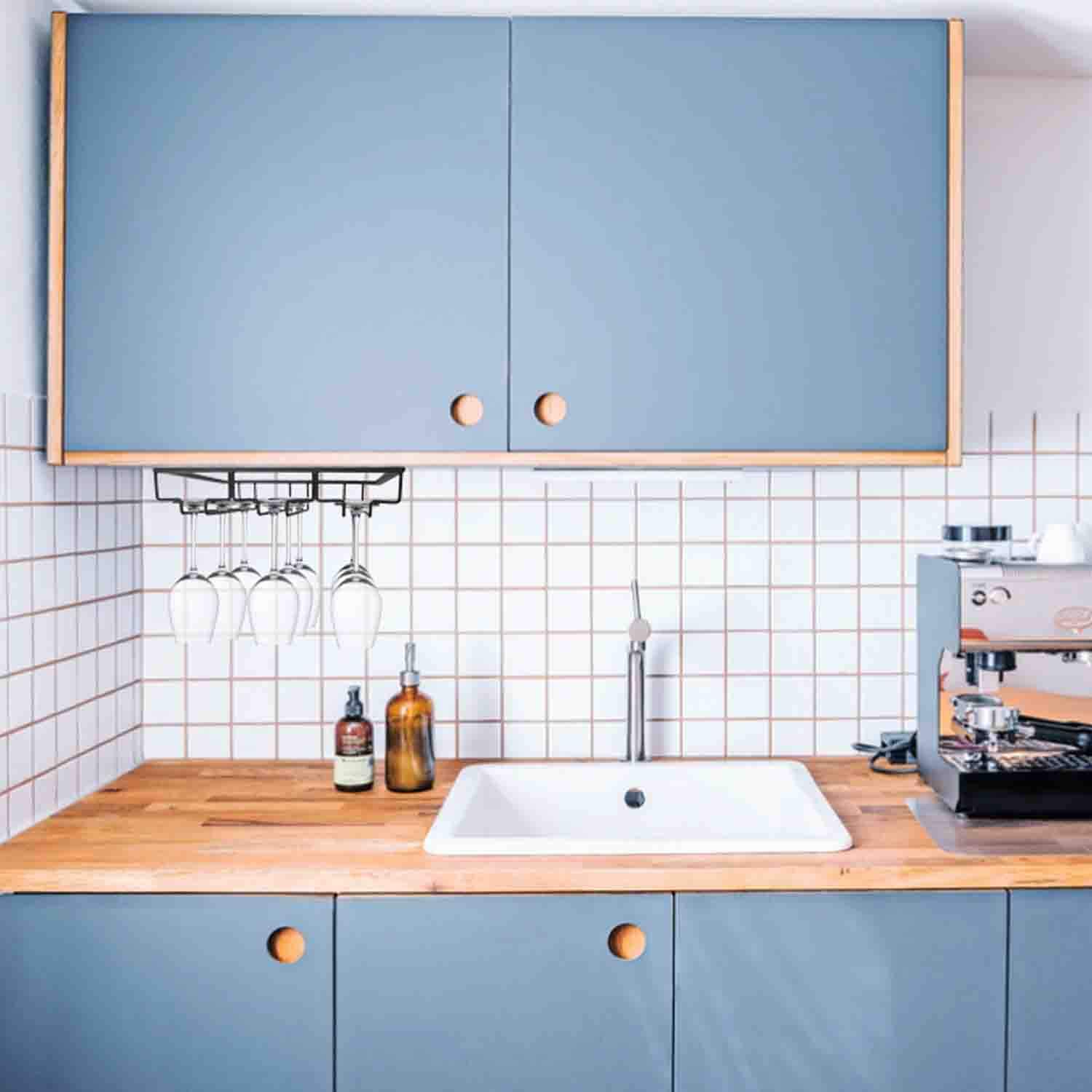 Kamehame Weinglas-Halter Unter Dem Schrank – 3-reihig, Schwarz, Ohne Bohren, Für 9 Gläser
