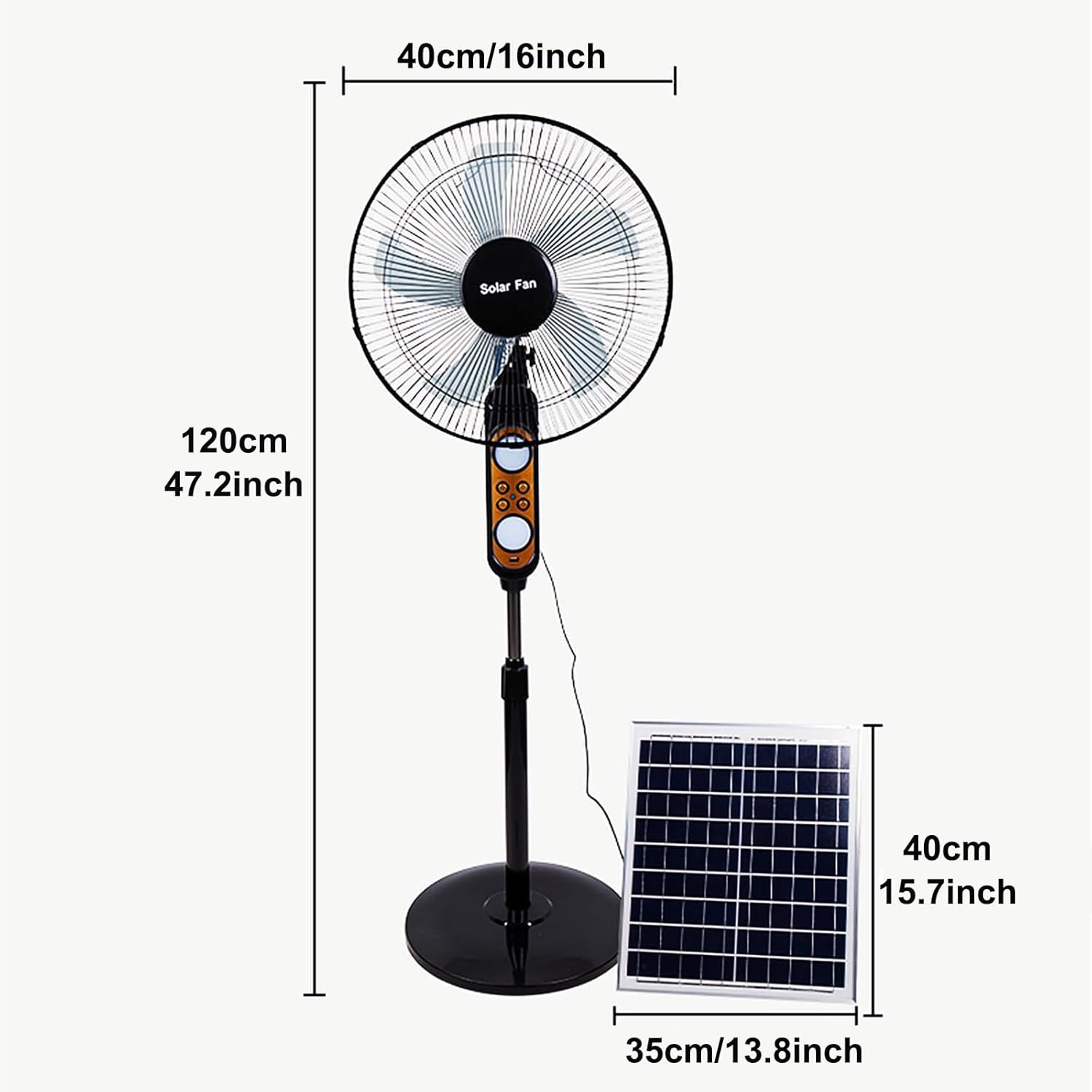 Solar Fan - Rechargeable, DC Motor Quiet, Oscillating, Solar Powered Standing Fan, High Velocity for Office, Household, Dorm, Outdoor, Camping (120 * 45 * 40cm, Black)