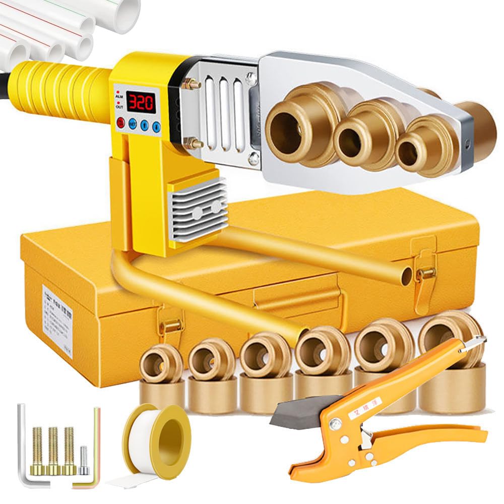 Spawarka do Rur Plastikowych z Żelaznym Kuferkiem, Wyświetlacz Cyfrowy PE/PB/PPR, Zgrzewarka Fuzji Rur 0-320℃ Regulowana + Podwójne Rozpraszanie Ciepła, Linia Anti-Opażeniowa #63