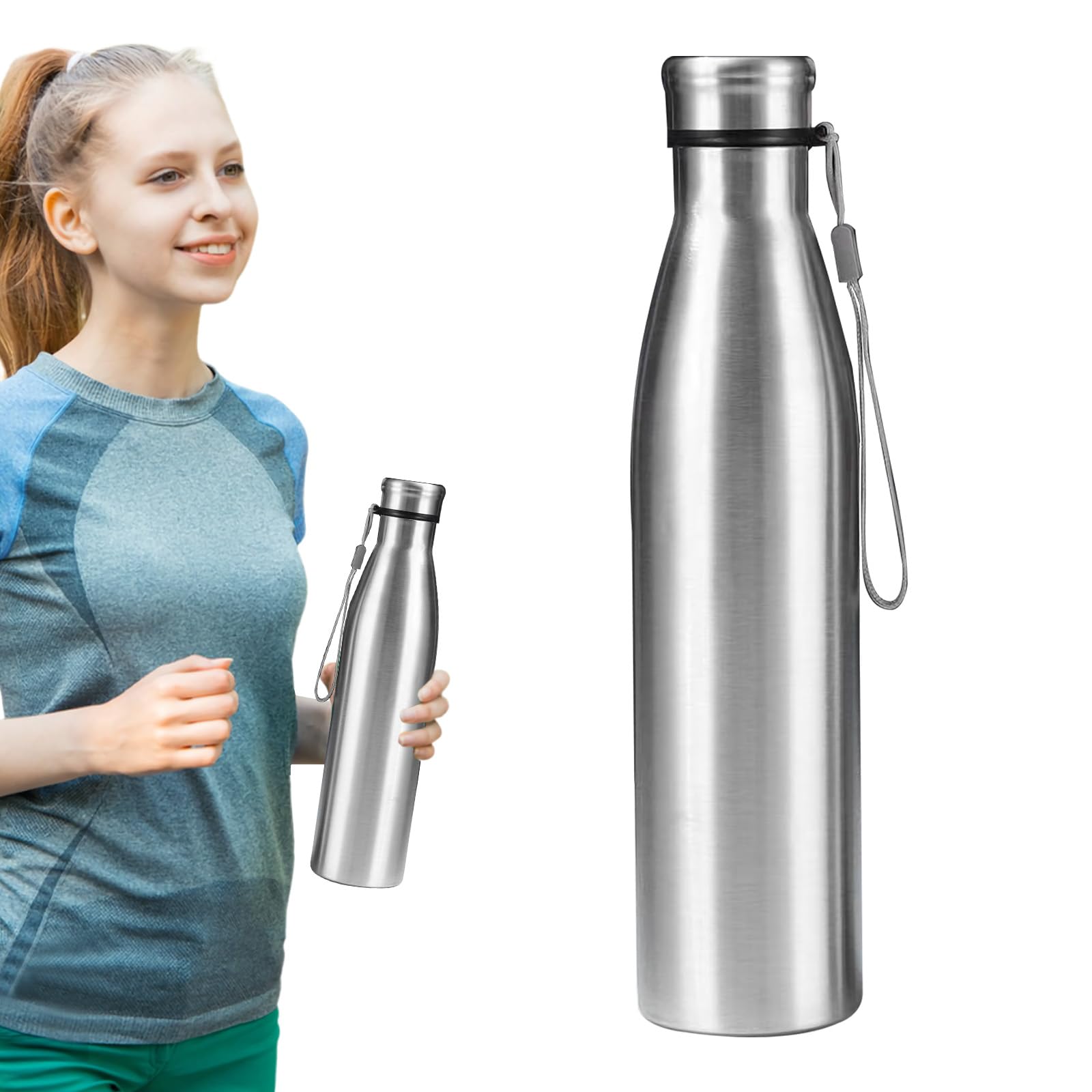 Upgrade Stainless Steel Water Bottle,Portable Single Wall Metal Water Bottles with Handle Loop,Wide Mouth, Leak Proof, BPA Free,Lightweight outdoor Sports Camping Bike Cycling Kettle Cup (B, 1000ML)