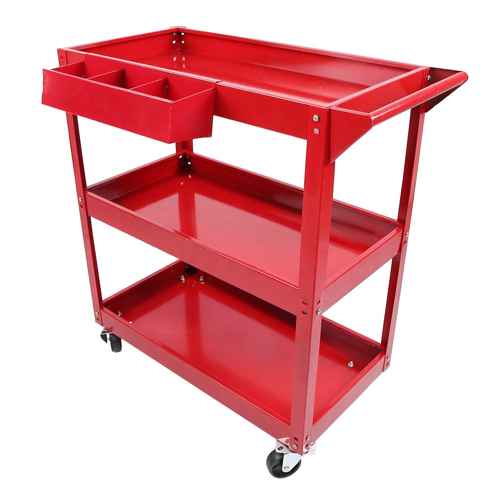 Ausla Carrello Portautensili, Carrello Portautensili in Acciaio a 3 Livelli, capacità 100 Kg, 84 X 41 X 79 Cm, con Maniglia per Montaggio Laterale e 4 Ruote per Deposito Attrezzi Riparazione Garage