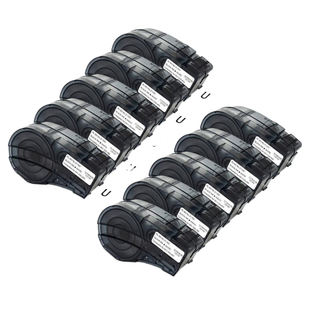 Nylon-Etikettenkassettenband, kompatibel mit BMP21-PLUS LABPAL Labels Maker M21-500-499, 12,7 mm, Schwarz, Weiß, 1/2 Zoll