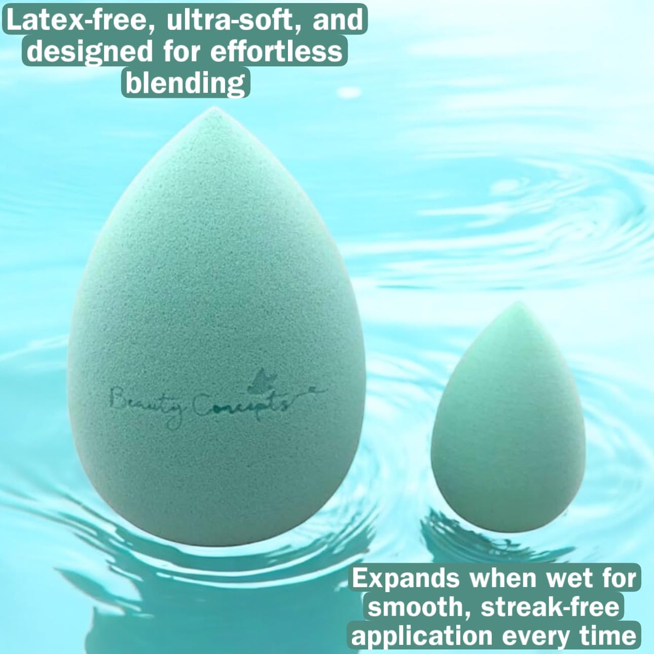 Makeup Sponge Beauty Blender Foundation Sponges Latex Free Blender Beauty Makeup Sponges for Liquid Foundation Powder Sunscreen and Cream 1 Big Sponge 1 Little Sponge (turquoise) - Image 2