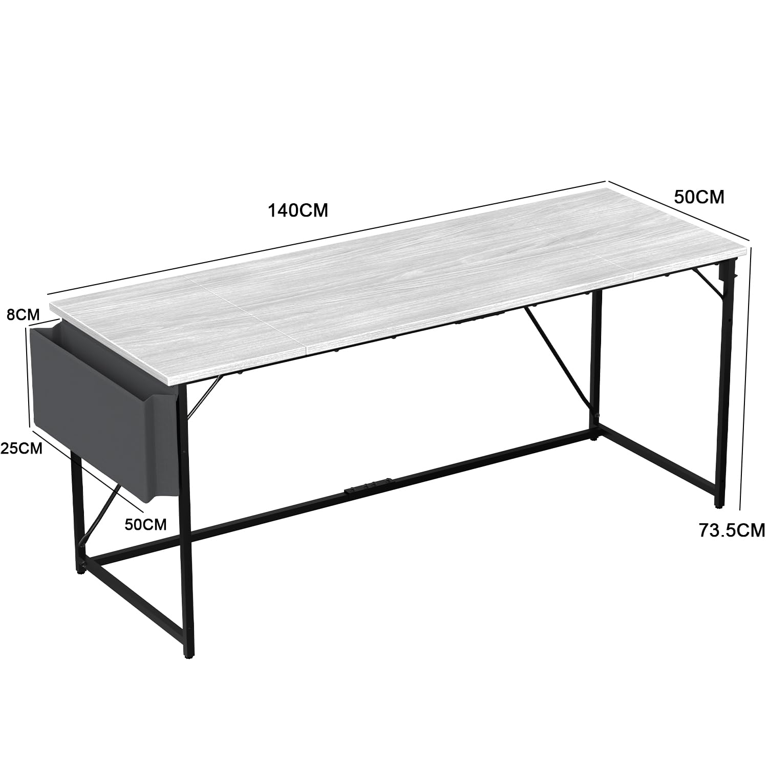 Devoko Scrivania per Computer, Scrivania PC da Ufficio, Scrivania salvaspazio per Studio, Scrivania da Lavoro con Borsa Portaoggetti e Gancio para, Struttura in Metallo 140 x 50 x 75, Grigio.