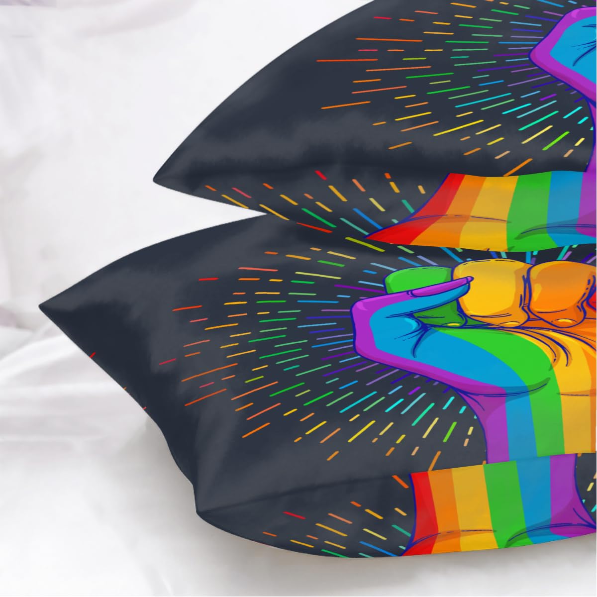 Fundas de almohada de satén Rainbow Hand para cabello y piel, paquete de 2 unidades, 50,8 x 76 cm, funda de almohada con cierre de cremallera, súper suave, resistente a las arrugas, fundas de almohada