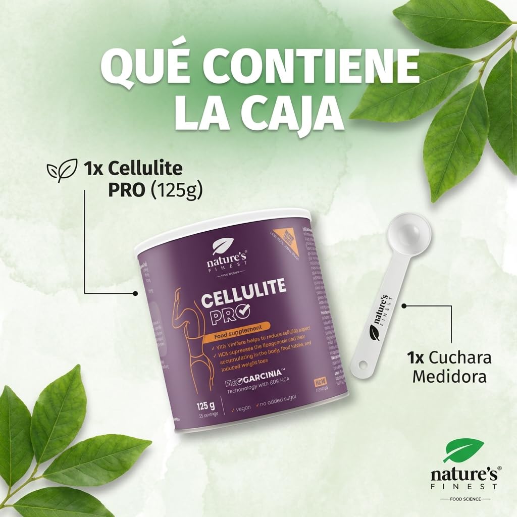 Nature's Finest Cellulite PRO - Quemagrasas y Anticelulitico Reductor Potente - Extracto de Vino Tinto y Garcinia Cambogia - para Adelgazar Rápido y Efectivo Mujer - 100% Natural, Vegano