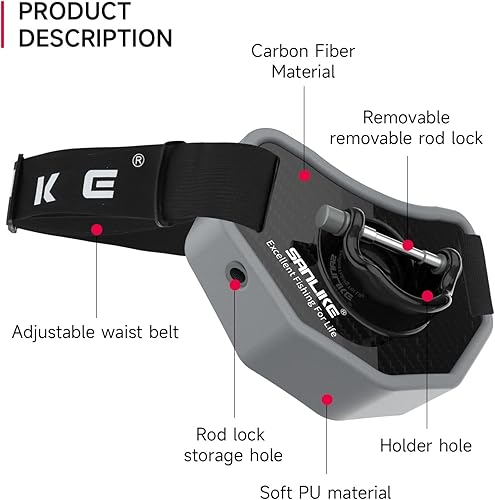 Miniatura 17 de Cinturón de pesca Cinturón de lucha ajustable de aluminio/fibra de carbono/cinturón de lucha de plástico Cinturón de pesca de pie Negro