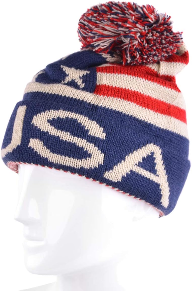 USA Winter Hat - Knit, Cuffed Beanie with Pom Pom, USA Flag Design, Warm Fun for Cold Days - Image 4