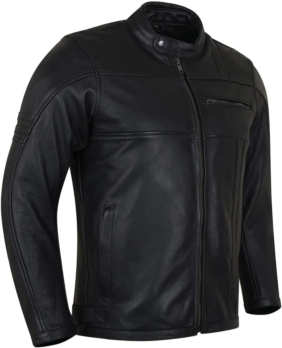 Vance Leathers' Men's Commuter Cafe Racer Motorcycle Leather Jacket with Armor - Image 2