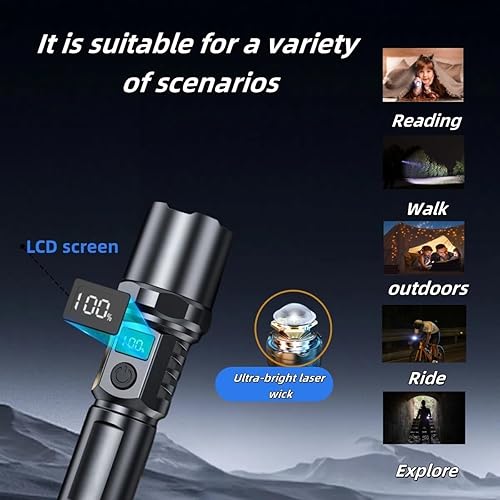 Miniatura 2 de Linterna táctica recargable de 1500 L, linterna LED de enfoque ajustable, 3 modos de iluminación, batería de larga duración, IPX5 impermeable,