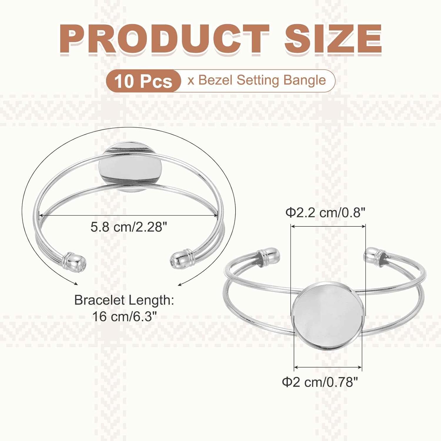 MECCANIXITY 10 Pcs Bezel Tray Blank Bracelet Setting, 20mm Adjustable Round Tray Setting Blank Bangle for DIY Jewelry Making Crafting Bracelets, White K - Image 2