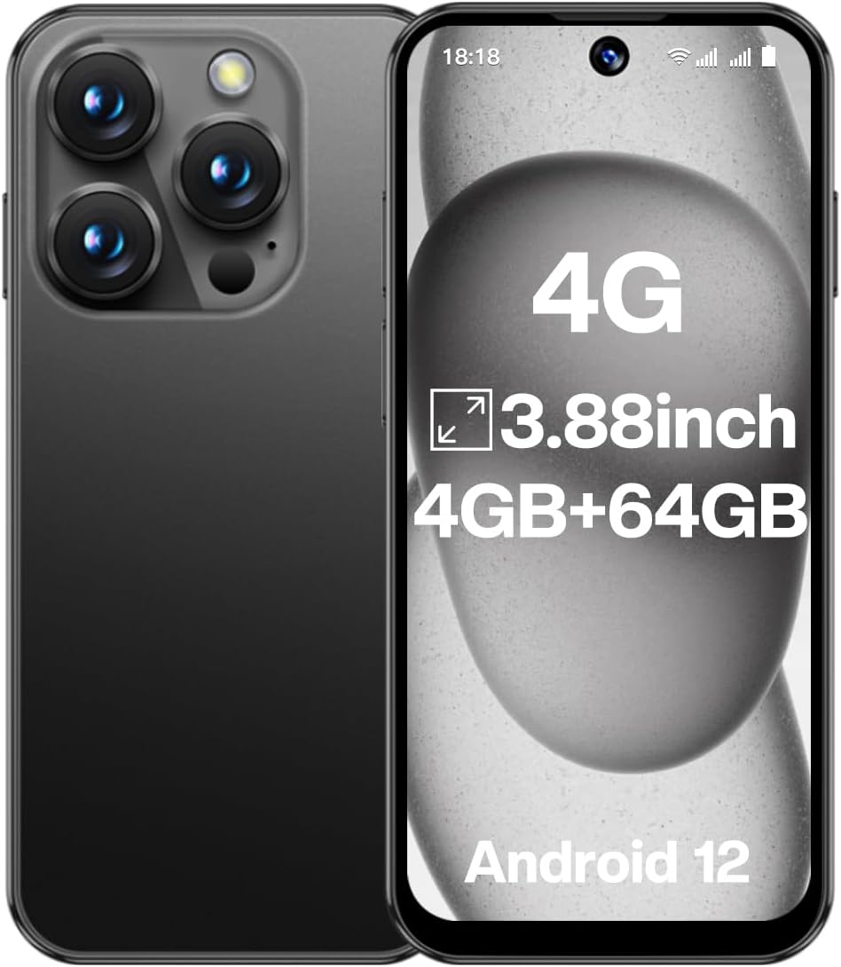 4G Mini Smartphone (Unlocked), 3.88-inch HD Screen - A Compact and Ideal Choice for Kids and Students, Small-Sized Backup Phone with Dual SIM Dual Standby,Face ID (64GB,Black)