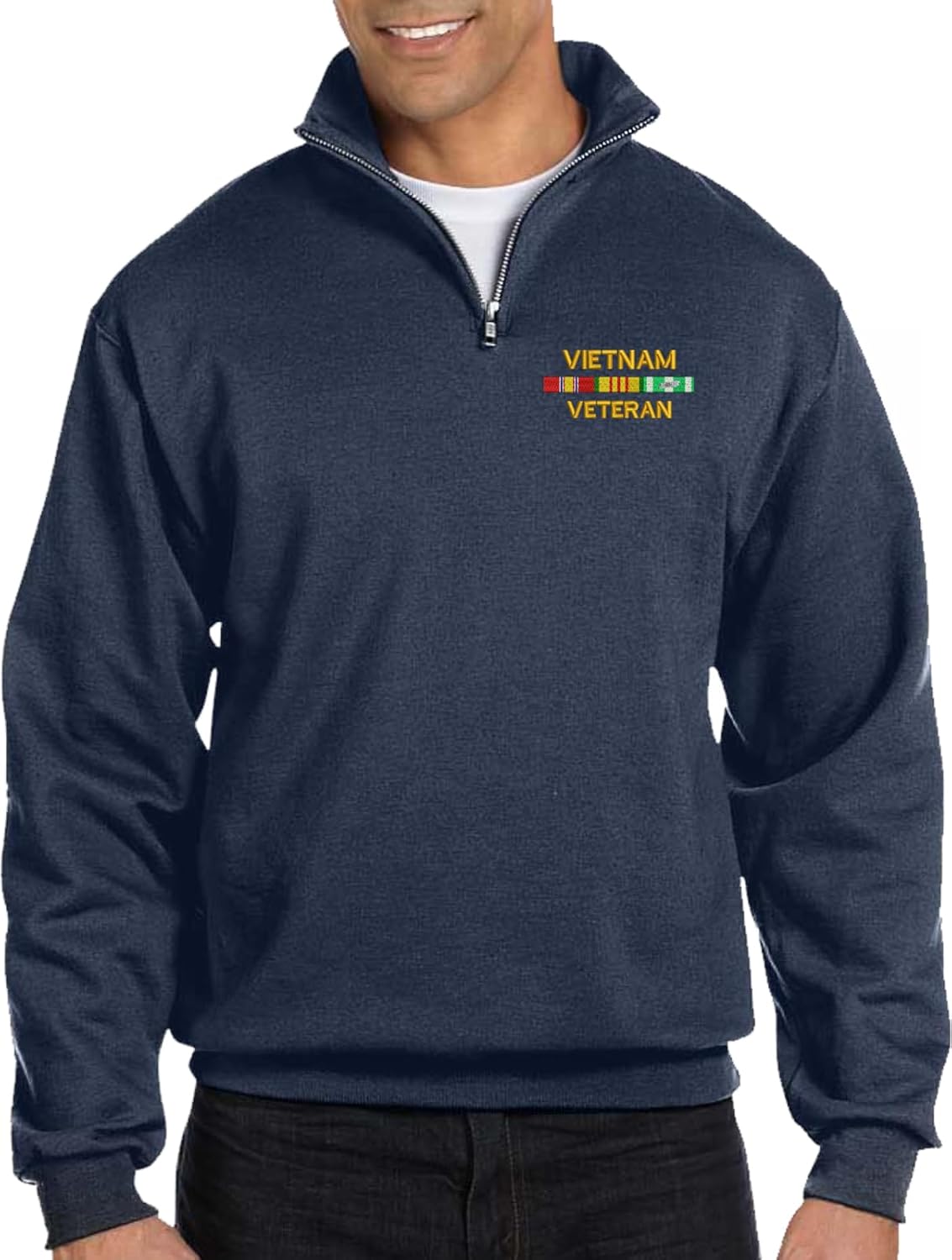 MilitaryBest Vietnam Veteran with Service Ribbons Embroidered Quarter-Zip Pullover