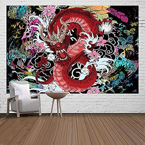 Ine Ive Japanese Dragon Tapestry Psychedelic Art Wall Decor Trippy Animal Wall Hanging Decorations Flannel Large Size 4060 Inches Tapestry for Home Living Room Dorm Bedroom In GTWHIE497 Cover