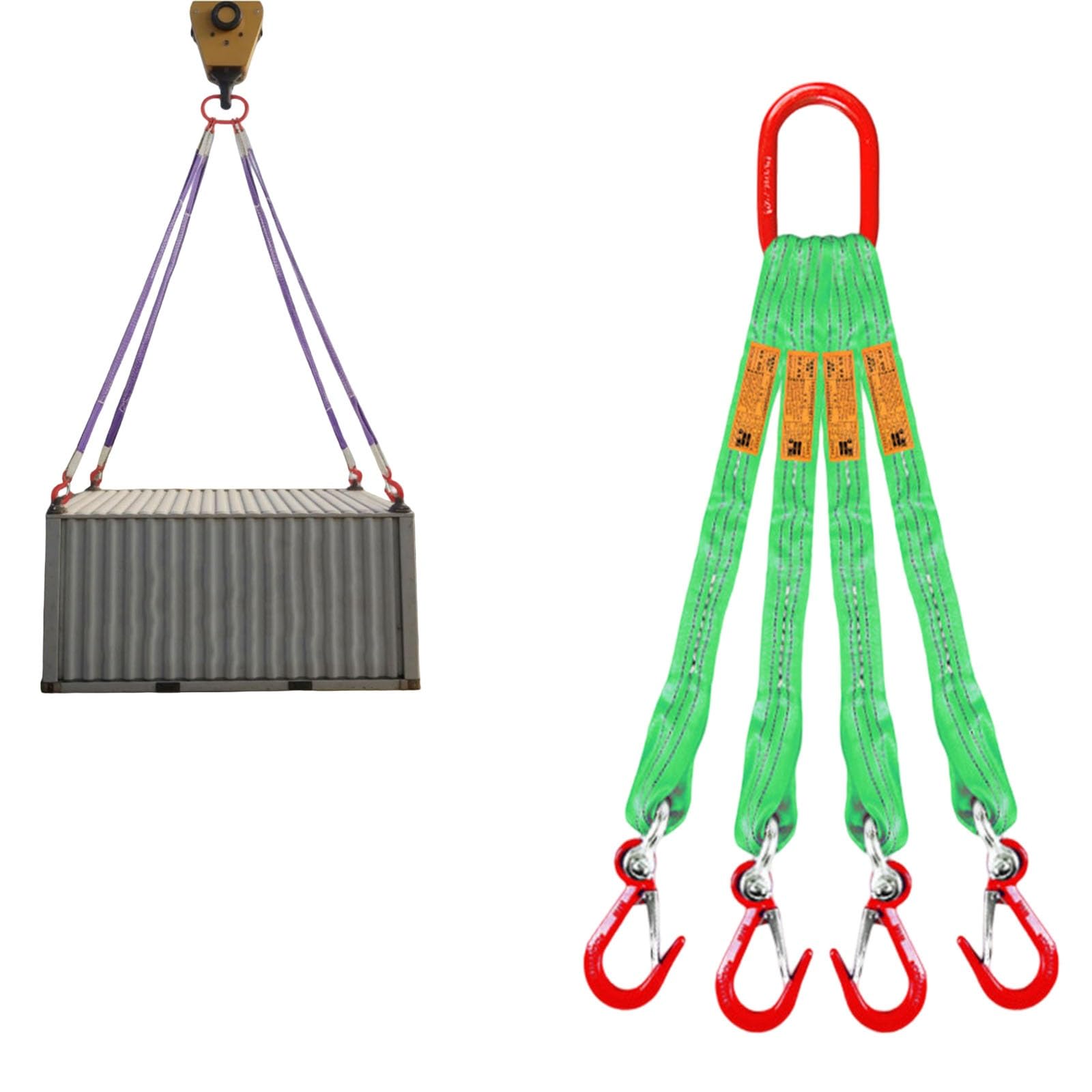 Eslingas de elevación de 4 ramales con Ganchos, eslingas de poliéster de 8T con Anillos metálicos, eslingas de Alta Resistencia de Cuatro ramales para Carga y Descarga(13.12ft/4m)